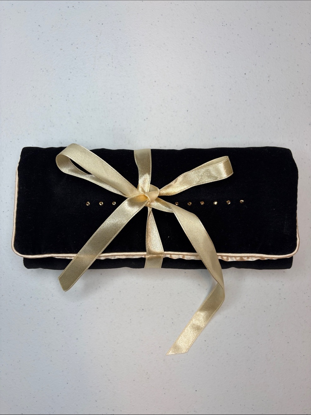 Swarovski Black Velvet & Gold Satin Travel Jewelry Roll Organizer Case